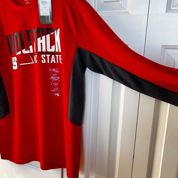 NC State University Wolfpack Red Black Colorblock Crew Long Sleeve Shirt Mens L - Picture 4 of 9